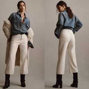 Anthropologie Pilcro Cream Skipper High-Rise Crop Wide-Leg Jeans Houndstooth 27